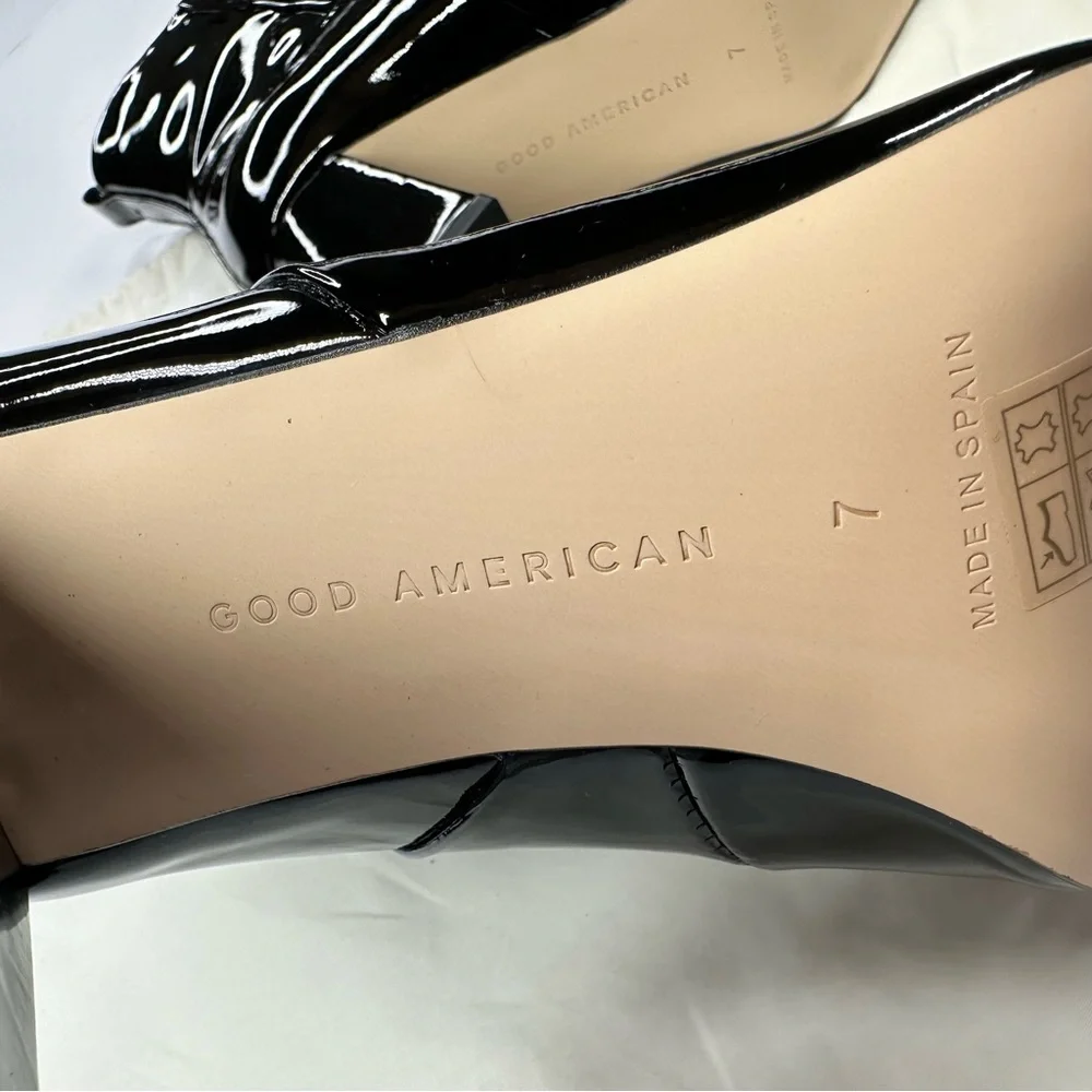 Good American Square Toe Patent Leather Ankle Boots, NEW, 7